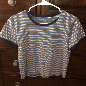 pac sun blue and yellow striped tee